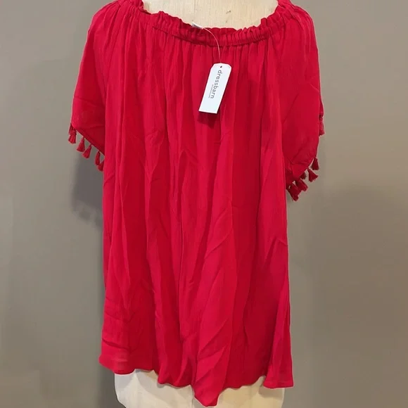 Dress barn tie front tassel sleeve blouse in red - Picture 6 of 8
